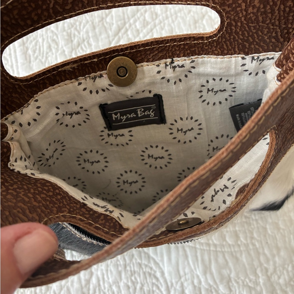 Myra Bag Brown and Black Leather Clutch - Picture 2 of 3